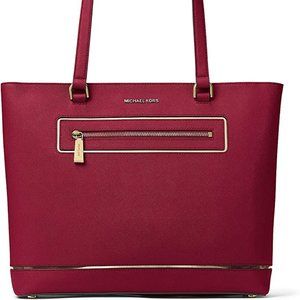 Michael Kors Frame Out Jet Set Large Tote CHERRY RED